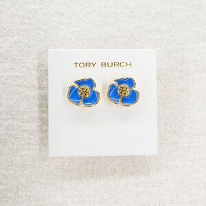 Tory Burch Fleur Flower Stud Earrings Blue OS